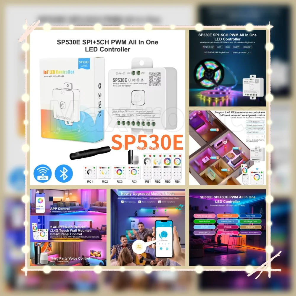 LED Controller Universal Wifi SPI Pixel Dimmer SP530E Addressable Controller PWM RGB RGBW RGBCCT LED Dim 5-24V LED Light