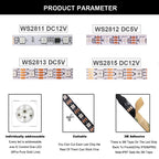 WS2812B WS2811 WS2815 WS2813 RGBIC LED Strip WS2812 30/60/144Pixels/Leds/m Individually Addressable Smart Tape Light DC5V/12V