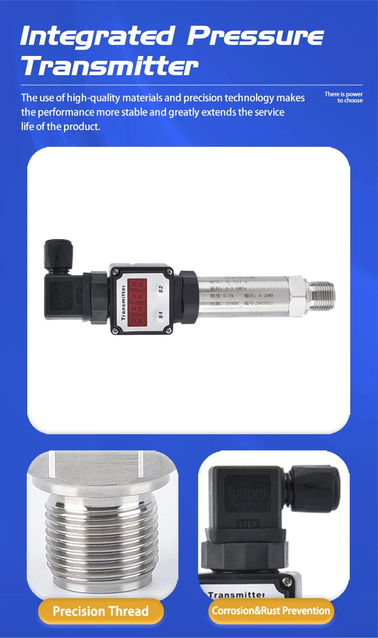 CG LED Display Pressure Transmitter 4-20mA/0-10V Output G1/2  High Precision Pressure Sensor for Water Oil Gas and liquid
