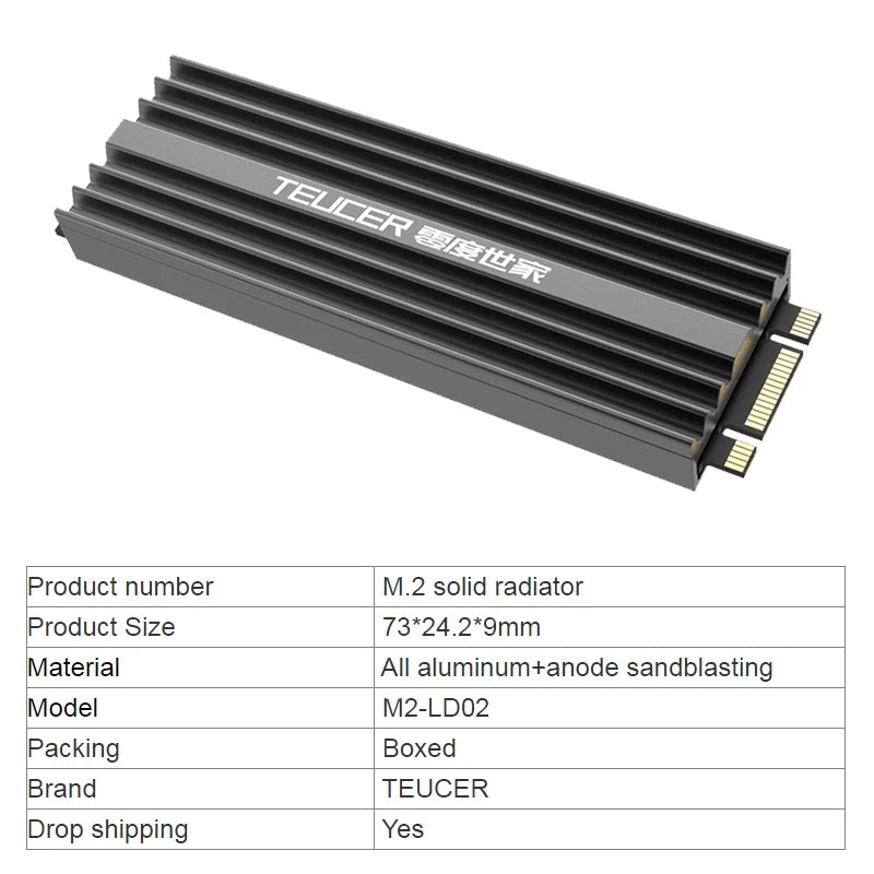 TEUCER SSD Heatsink M.2 NVME Solid State Disk Drive PC Radiator with Thermal Silicone pad for Desktop PC M.2 NVME PS5 Heatsink