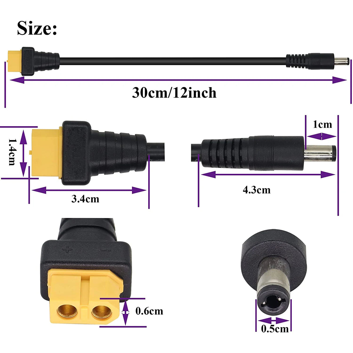2pack XT60 Connector to DC 5.5X 2.5mm Male Power Jack Adapter Cable for TS100 Soldering Iron,FPV Monitor Power,Drone Power Cord