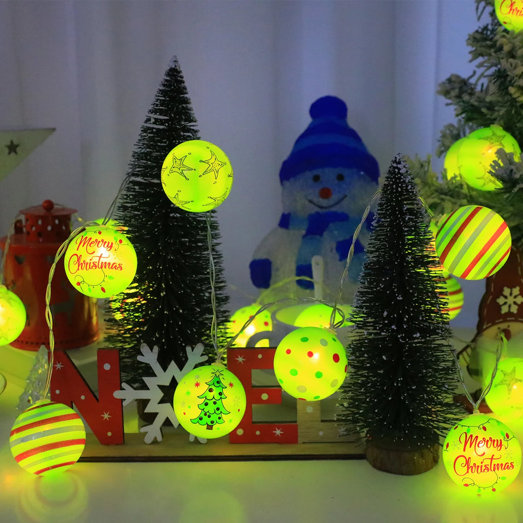 Luminous Xmas Bauble Fairy String Lights, Multipattern Printed Christmas Ball LED Garland, Whimsical Neon Tone Festive Lighting