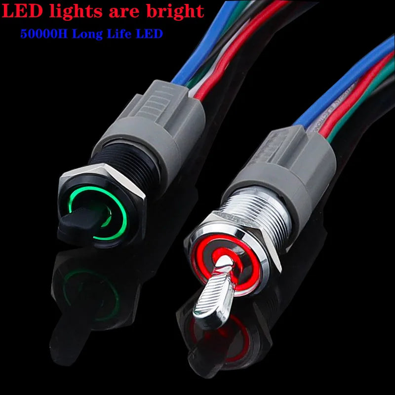 16MM Metal Toggle Switch Waterproof LED Light Self-locking 2/3 Position On Off Micro Button Switch 1NO1NC 15A 12V 220V 3pin/5pin