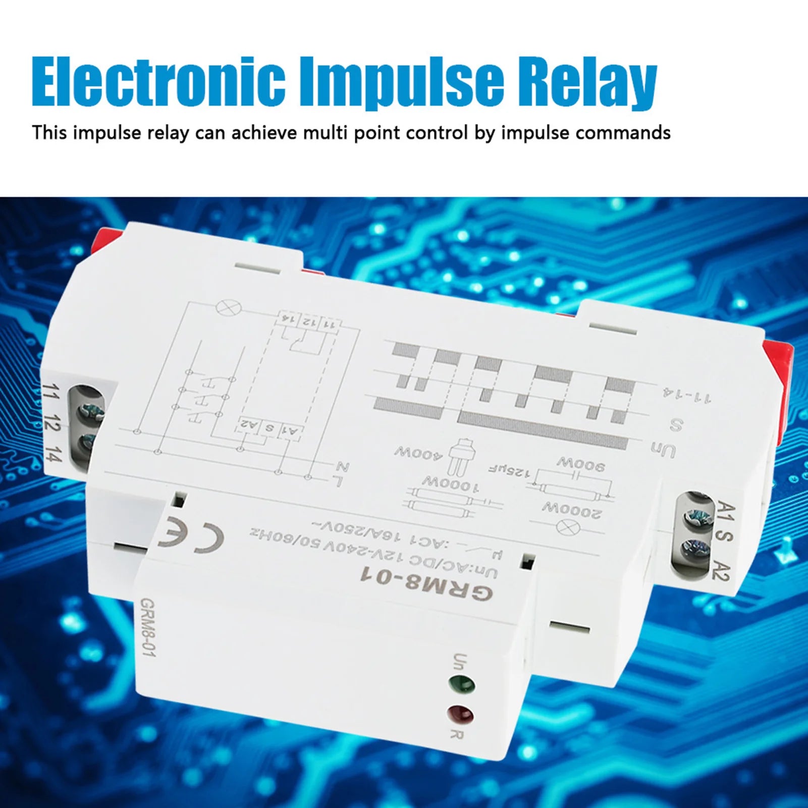GRM8-01 Electronic Impulse Relay Din Rail Impulse Latching Relay Impulse Memory Relay AC/DC12-240V 35mm DIN Rail Mounting