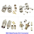 10Pcs/Lot BNC Male Female 50-3 BNC RF Coax Connector Crimp for RG58 RG142 RG223 RG400 LMR195 Cable High-Quality Low-Loss 50 Ohm