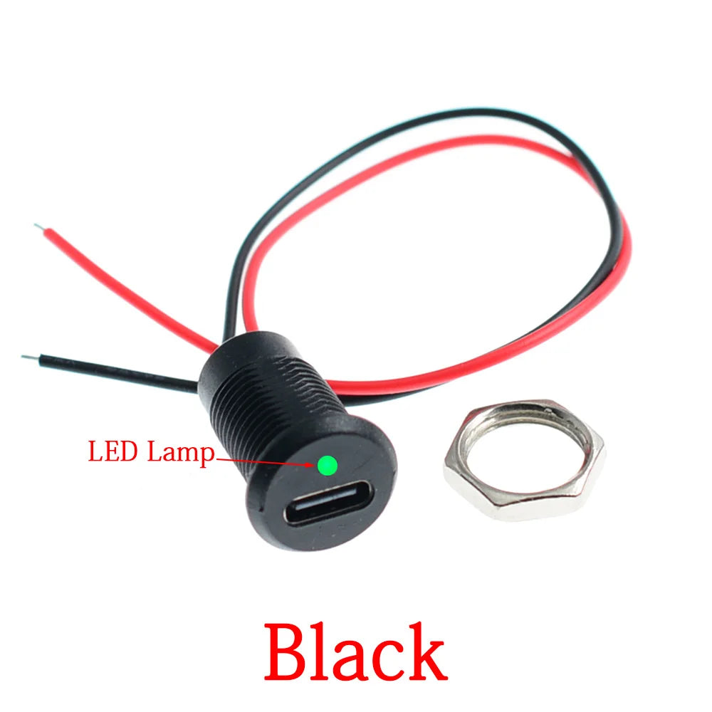 1-10PCS 2Pin LED light USB-C Connector Type-C Waterproof with PH 2.0 nut locking Panel mounting TPC Fast Charging jack port