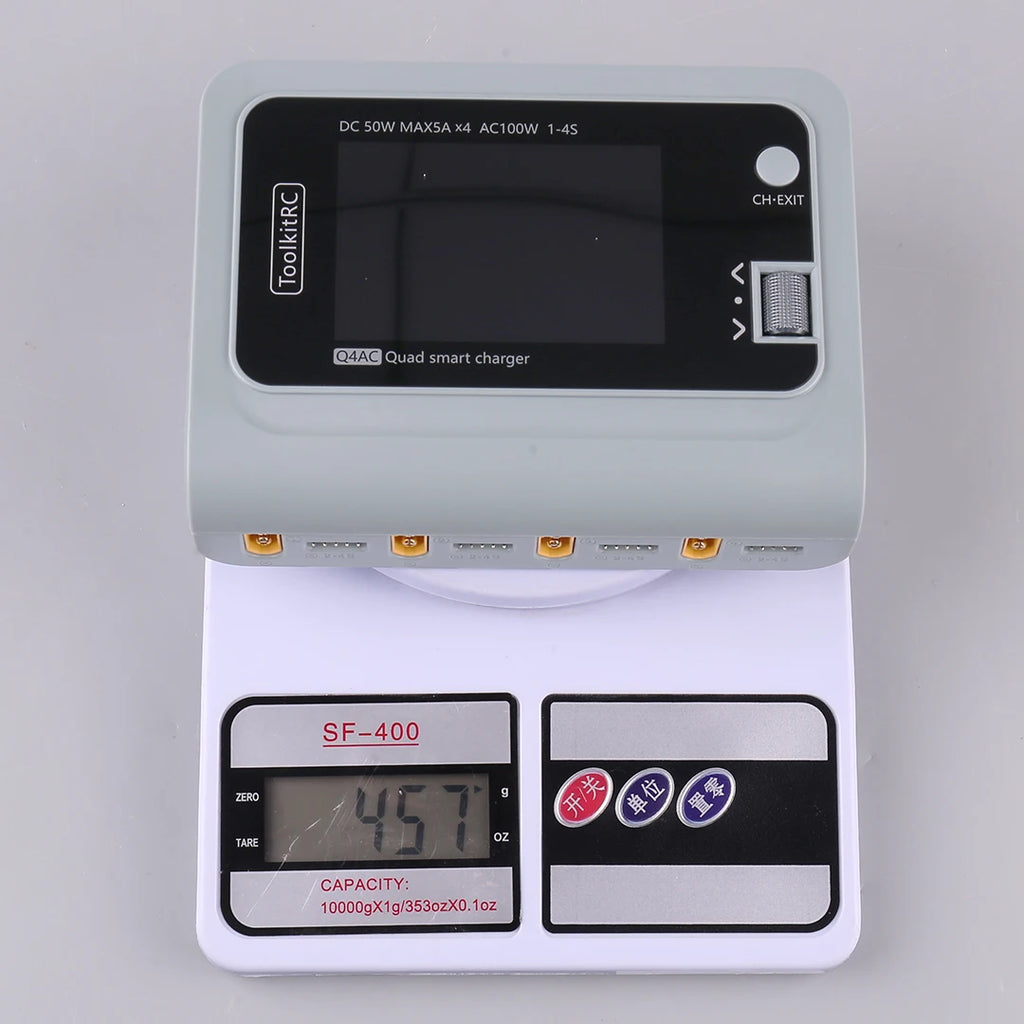 ToolkitRC Q4AC 4x50W 5A AC 100W 4 Port DC Smart Discharger Charger XT60/XT30 Optional for 1-4S Lipo Battery