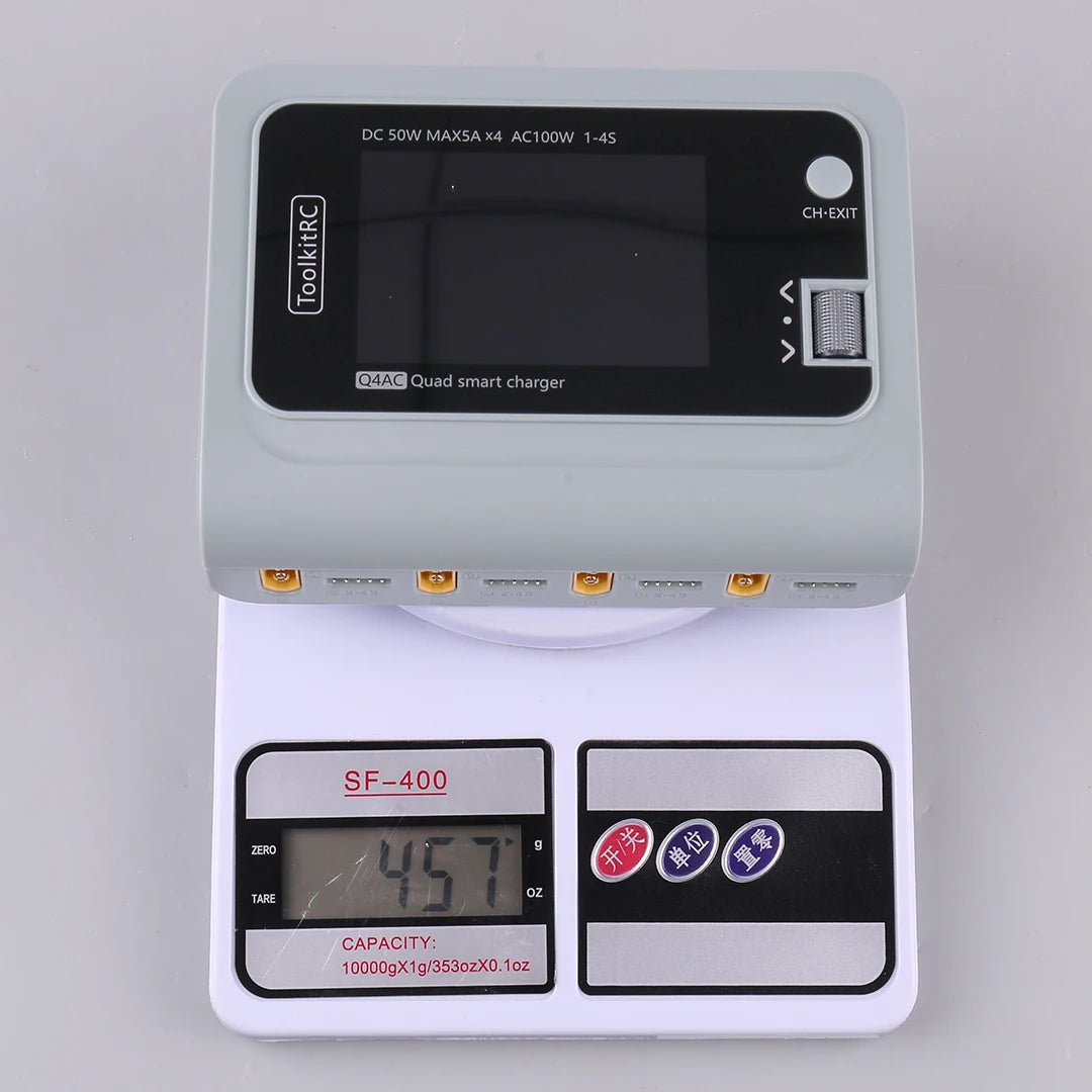 ToolkitRC Q4AC 4x50W 5A AC 100W 4 Port DC Smart Discharger Charger XT60/XT30 Optional for 1-4S Lipo Battery
