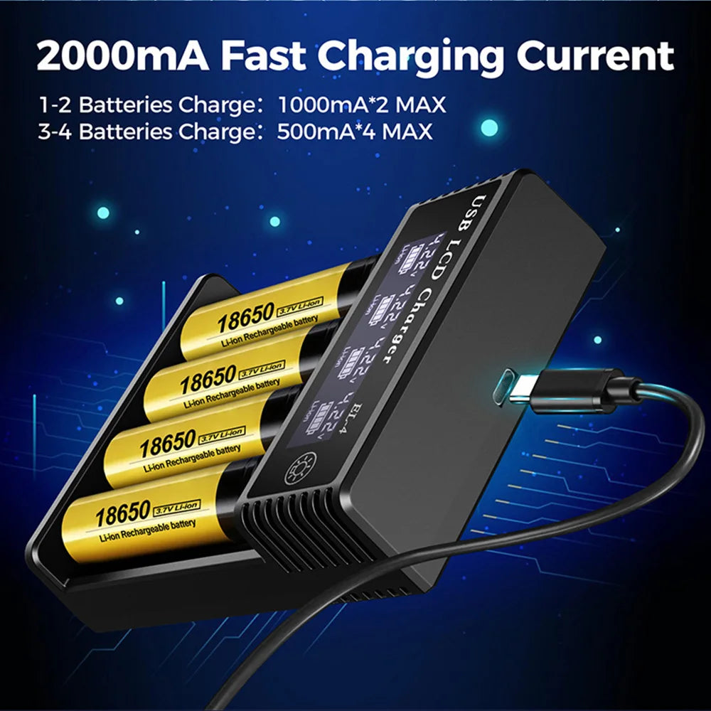 USB LCD Battery Smart Charger 1/2/4 Slots Dual For 18650 3.7V Rechargeable Lithium Battery For 1.2V NI-MH AA / AAA Battery