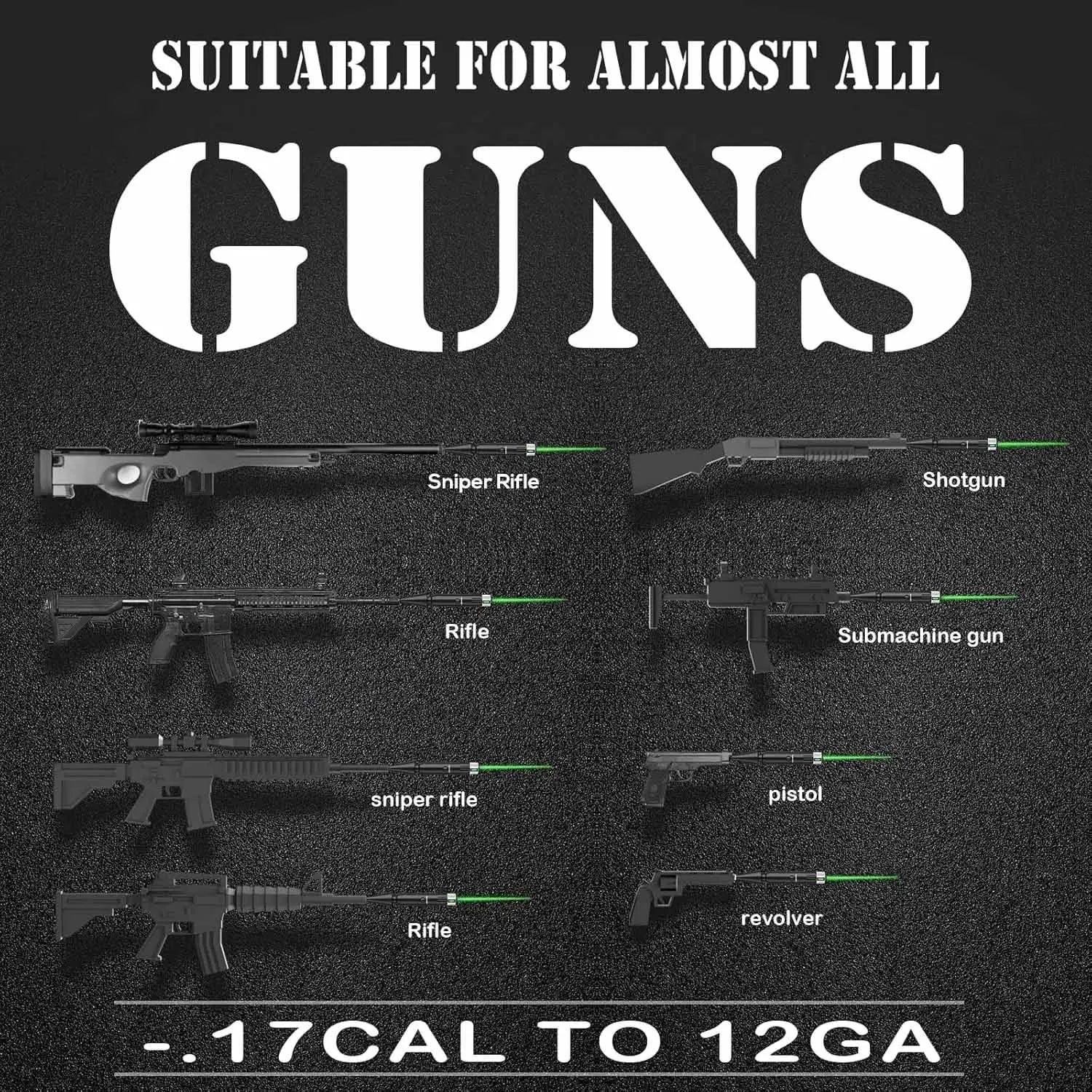 Powerful Green Bore Sighter Laser Bore Sight Kit with 32 Adapters fit 0.17 to 12GA Cal Multiple Caliber for All Gun Rifle Pistol