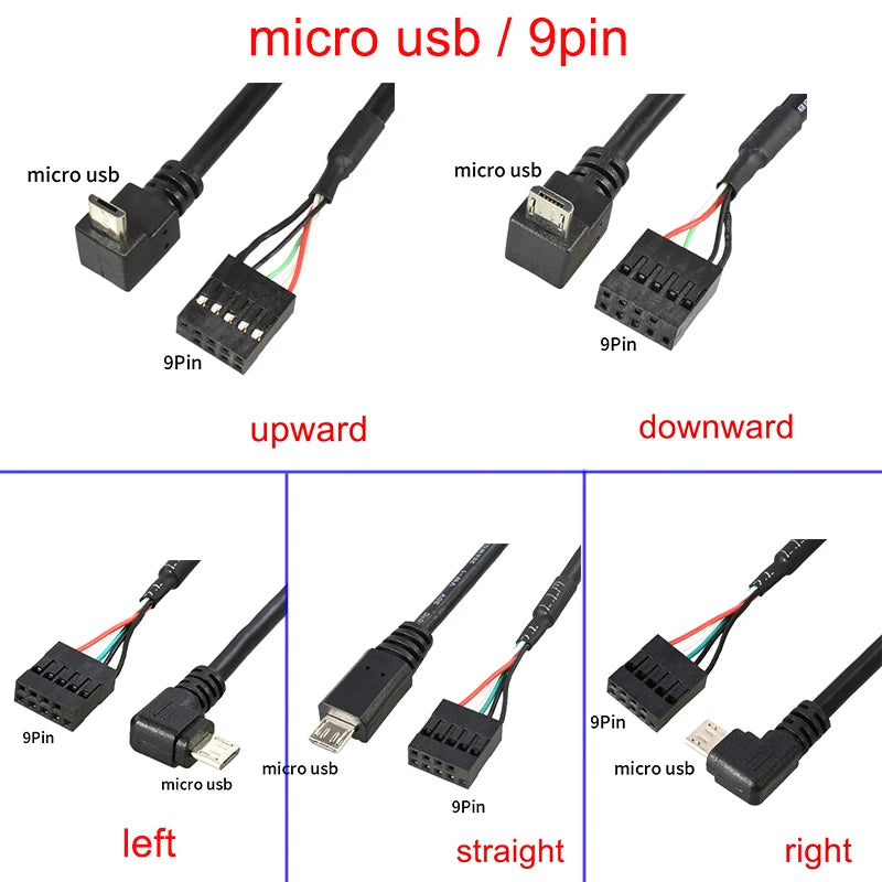 PC Computer Motherboard 9P to Micro USB to DuPont 2.54mm 5Pin DuPont USB to Micro USB Data Cord Aluminum Foil + Woven Mesh Cable