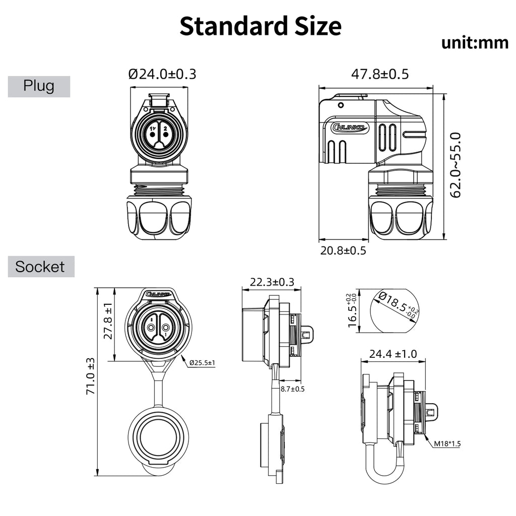 LP-16 2 Pin Right Angle Industrial Connector IP68 Waterproof Male Plug Female Socket Set Aviation Connector for LED Solar Use