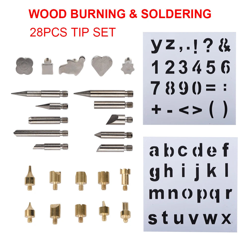 JCD 80W Engraving Pen Electric Soldering Iron Wood Burning Kit Flipping Word Embossing Pyrography Tool Craft 28PC TIP Set 908S