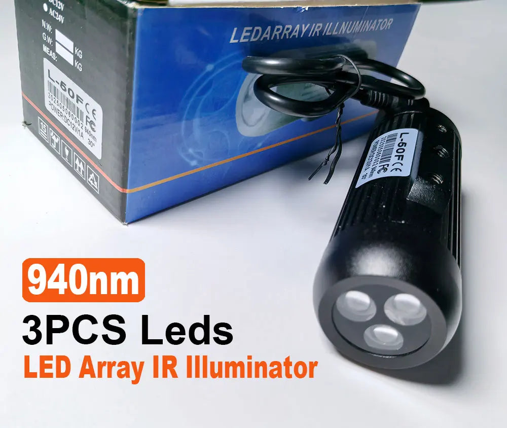 Total Invisible 940nM IR lamp Board with Light Sensor (Black 3pcs LED Illuminator Array) 30ft Range, 30/45 deg, 12VDC