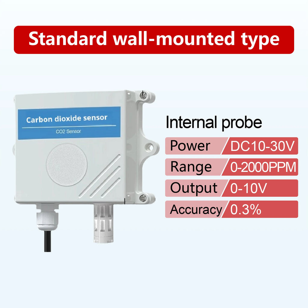 QT-10 CO2 Transmitter NDIR Carbon Dioxide Sensor RS485 4-20mA 0-5V 0-10V 10-30VDC IP65 for Greenhouse HVAC Factory