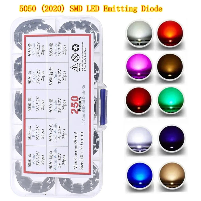 SMD LED Assorted Kit 0402 0603 0805 1206 1210 5730 5050 Purple Pink Fast flashing Warm Cool White Red Green Blue Yellow Orange