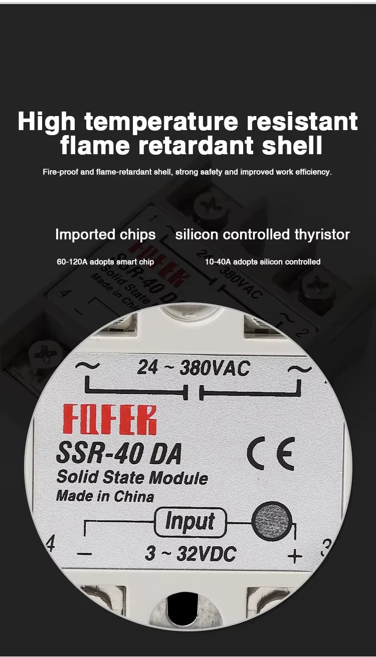 10A SSR 25A Solid State Relay 40A Output 3-32VDC 24-480VAC 220V Single Phase DC TO AC 40A Relay SSR HeatSink SSR 40DA