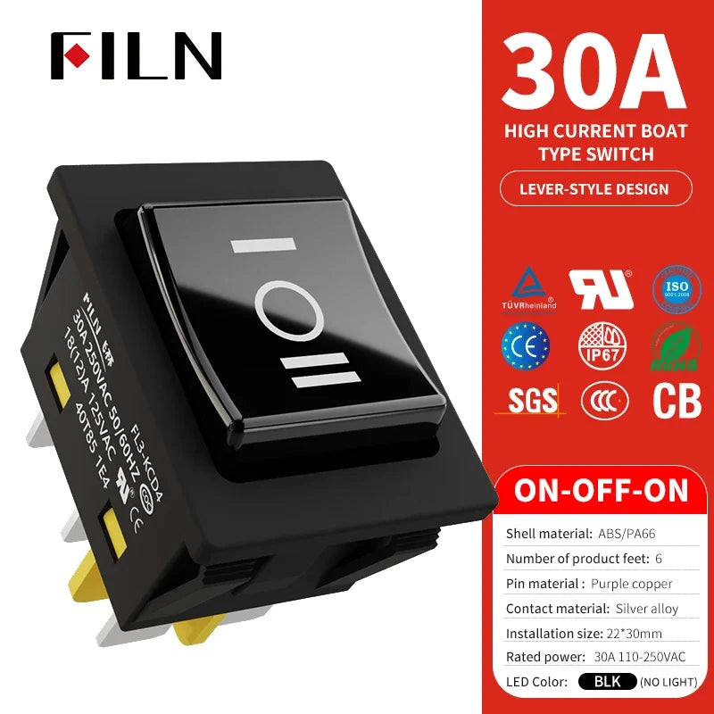 30A/250V Heavy Duty 4 Pin DPST IP67 Sealed Waterproof T85 Auto Boat Marine Toggle Rocker Switch with LED 12V 220V 30x22