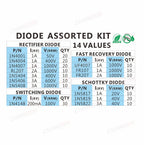 14 Values Fast Switching Schottky Diode Assorted Kit 1N4001 1N4004 1N4007 1N5408 UF4007 FR207 1N5817 1N5819 1N5822 1N4148 RL207
