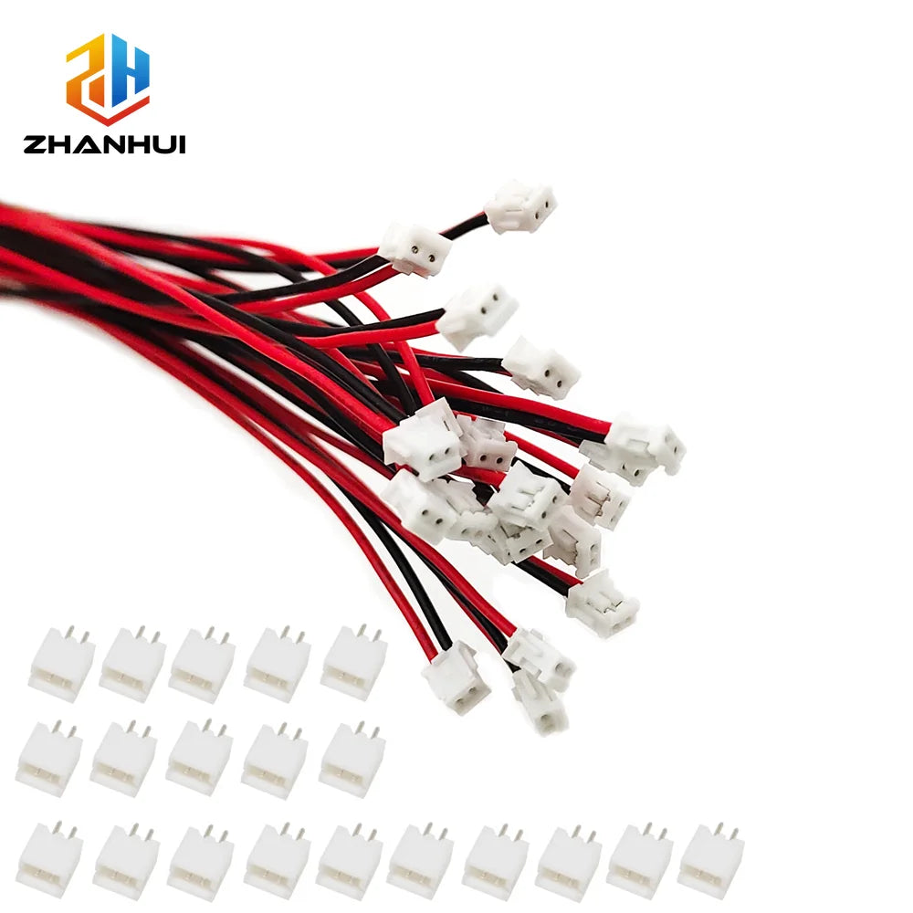 5/10/50 Sets ZH1.5mm Pitch Mini Micro JST Connector 2Pin Single Head Pre-wired Cable 10cm 15cm 20cm Wire Plug