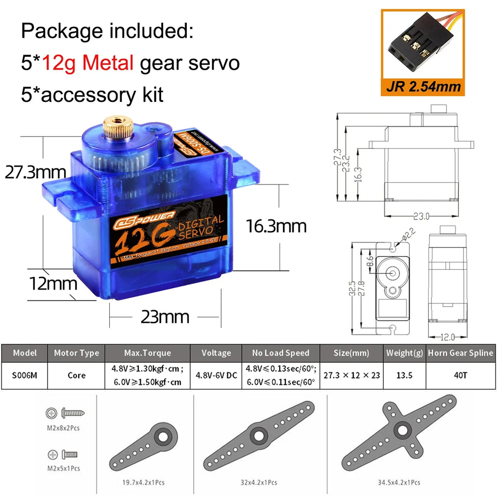 1/5pcs DSpower 9g 12g Metal/plastic Gear Mini Micro Servo Motor for RC Plane SG90 MG90S Helicopter Drone Fixed-Wing Car Robot