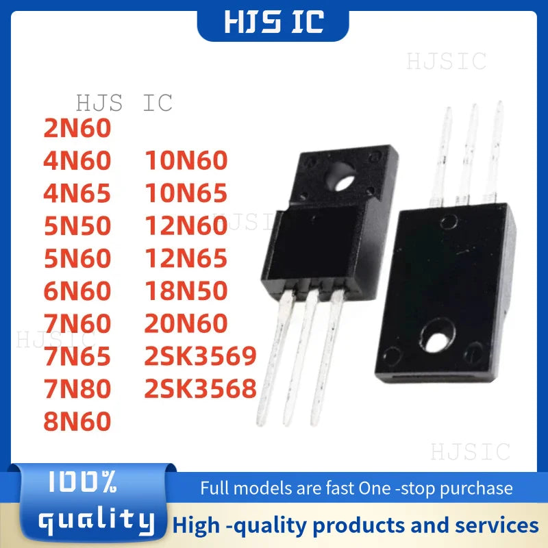 10PCS TO-220F N-Channel Mosfet 600V Transistor 20N60 6N60 7N65 4N60 10N60 2N60 8N60 12N60 18N50 7N60 5N60 4N65 12N65 10N65 5N50