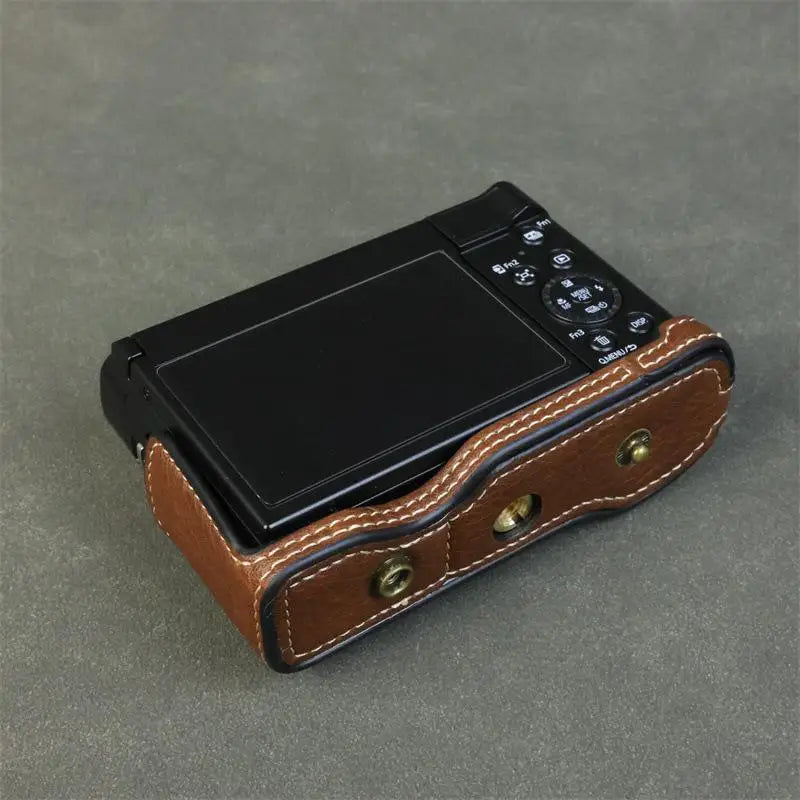 Handmade Leather Case for Panasonic Lumix TZ99 ZS99 Camera Carrying Bag with Adjustable Shoulder Strap