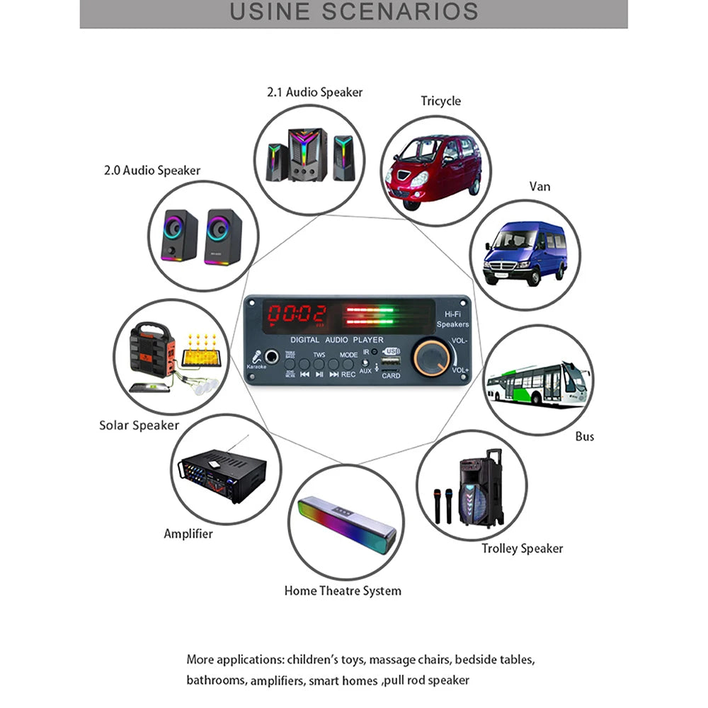 DC12V MP3 WMA WAV Decoder Board Bluetooth 5.3 Handsfree Car Audio Microphone USB TF FM DIY Music Player