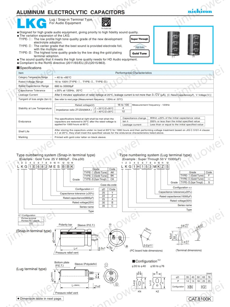 nichicon LKG 25V 35V 50V 63V 100V TYPE Super Through Audio capacitor 1000UF 2200UF 4700UF 6800UF 8200UF 10000UF 12000UF 22000UF