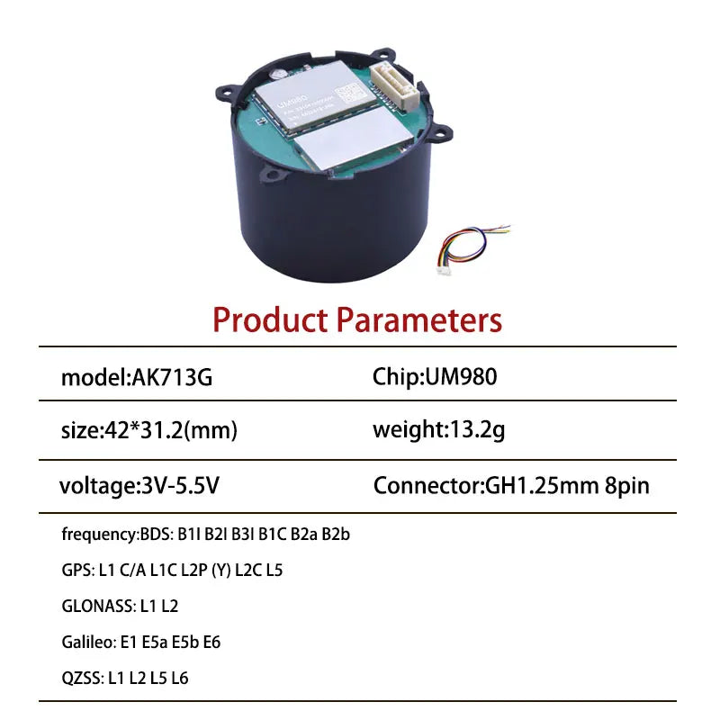 ZED-F9P/UM980/UM981/UM960/Beiyun M20 GNSS/GPS Centimeter-Level RTK Module with Helix Antenna Compass IST8310/RM3100,FOR UAV
