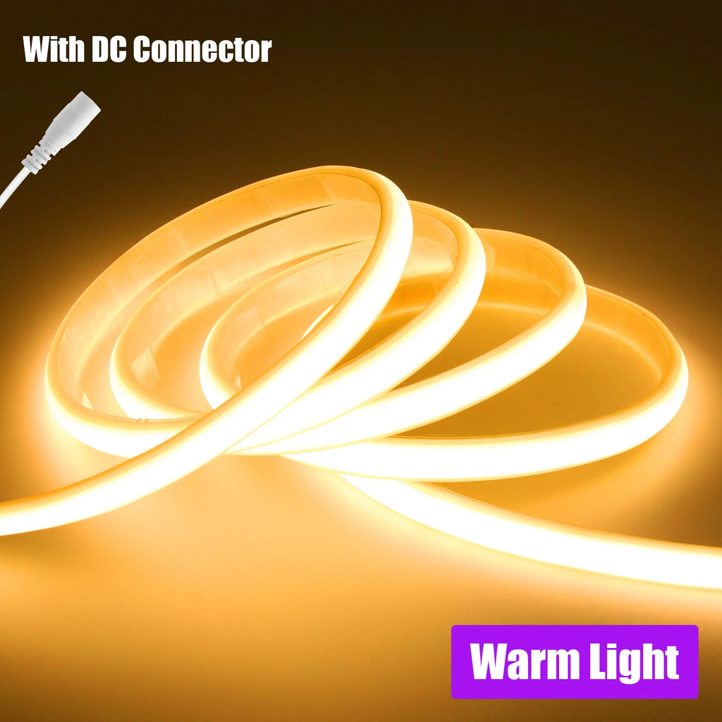DC12V 24V COB Strip With 2PIN /DC Cable IP67 Waterproof Outdoor Home Decor Flexible Ribbon Rope LED Neon Light 3000K 4000K 6000K