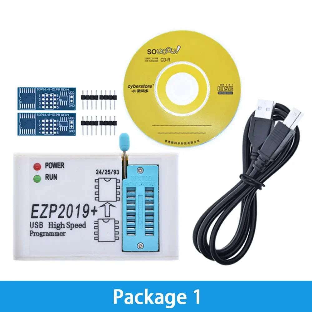 EZP2019 USB SPI Flash/EEPROM Programmer – Multi-Chip Support (24/25/93/BIOS) with 5 Universal Adapter Sockets