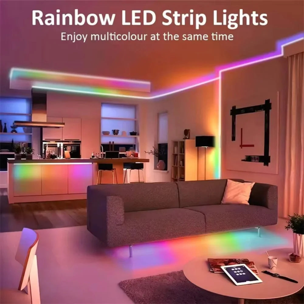 5V RGB+IC Neon Light Strip 15M USB Waterproof Flexible LED Light Strip Music Synchronization Bluetooth Remote Control DIY Home Decoration Changes Ambient light
