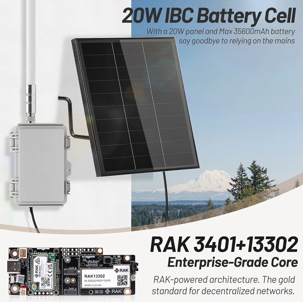 HP1 High Power LoRa Module Wismesh 1w Booster Starter Kits with 20w Solar Power System 6dBi Fiberglass Antenna Mount