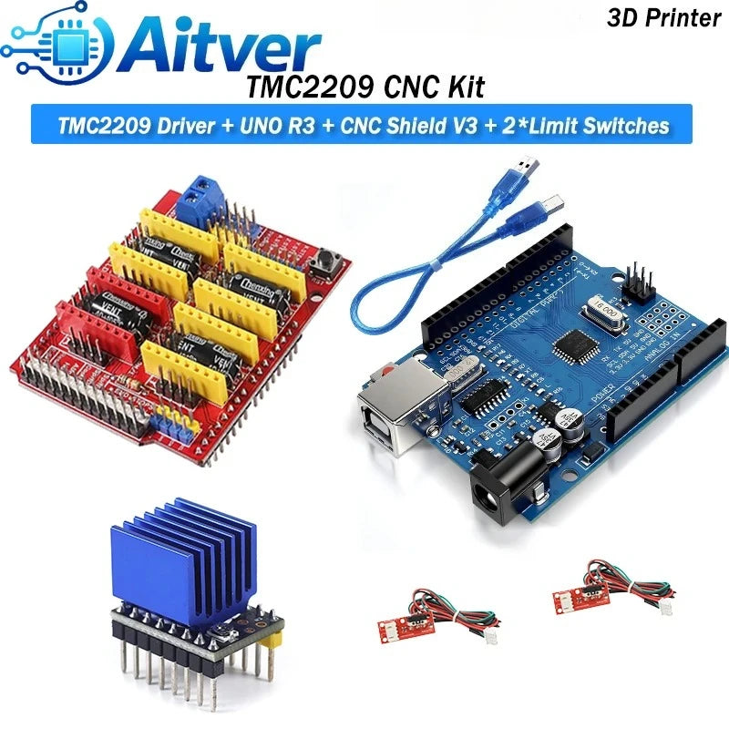 A4988 DRV8825 TMC2209 TMC2209 V20 Driver Kit with UNO R3 and CNC Shield V3 for CNC Machine and 3D Printer Optional Limit Switch