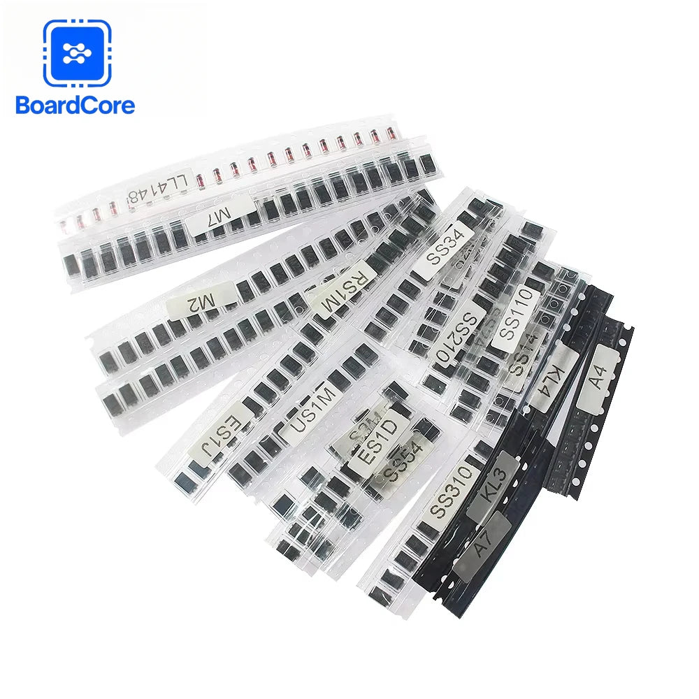 260PCS SMD Diode Assortment Kit Rectifier/Schottky/Switching Diodes M1/M4/M7/SS14/SS24/RS1M/US1M/SS34/SS54/BAT54C/BAT54S/LL4148