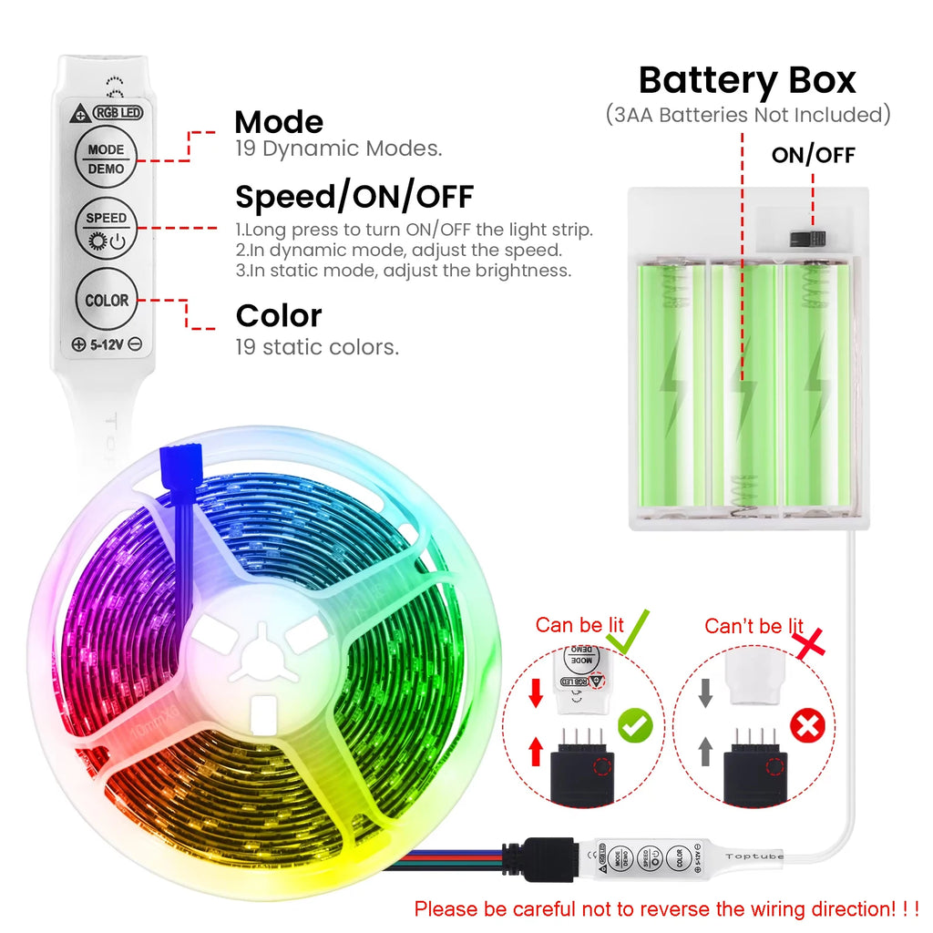 3AA Battery Power RGB Led Strip Light 5V 5050 with 3/17/24Key Remote Control Flexible Tape Waterproof Led Light TV Backlight