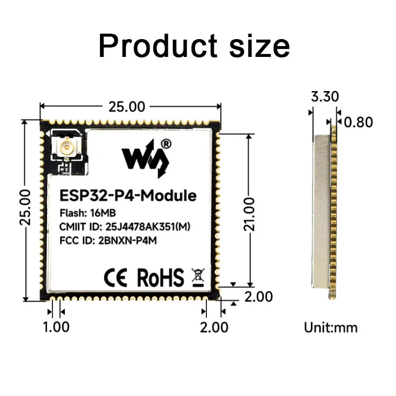 ESP32-P4-Module 32/16MB ESP32-P4 /C6 Dual Core RISC-V 32-bit Mcu 32MB PSRAM 16MB Nor Flash for 2.4GHz Wi-Fi Bluetooth 5.3 P4