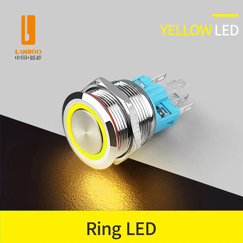 LANBOO 22B2 Economy Metal Pushbutton Switch / 1NO1NC / Momentary or Latching Available. Ring/Power Supply Button