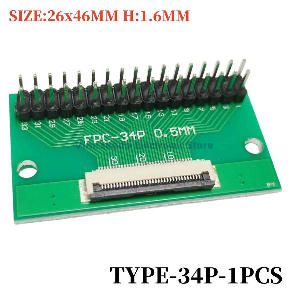 1PCS FFC/FPC Conversion Board 0.5mm Connector to 2.54MM Double Row Bent Pins 4/10/14/15/16/22/26/30/32/36/42/45/60/64/68/80/96P