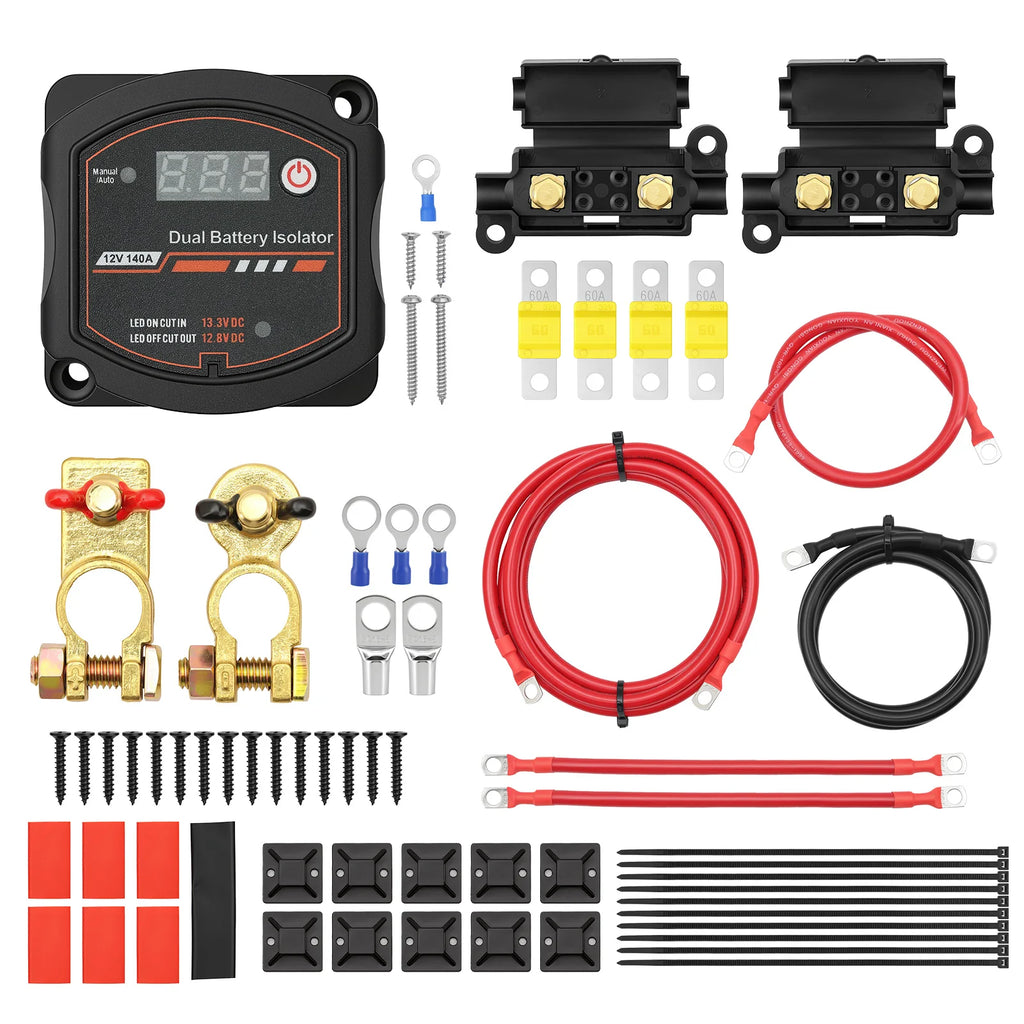 Smart Dual Battery Isolator 12V 140A Smart Isolator Set LCD Display VSR Car Relay Digital Voltage Sensitive Split Charge Relay