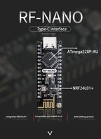 RF-Nano Board and Antenna Kit NRF24L01 Module Inside Arduino Compatible USB-C Support Arduino IDE ATmega328PB-AU Microcontroller