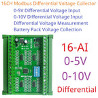 Modbus 16CH Differential Voltage Collector 0-5V 0-10V RS485 Analog Input Module for LI-ON LI-PO NIMH Lifepo4 Battery Measurement