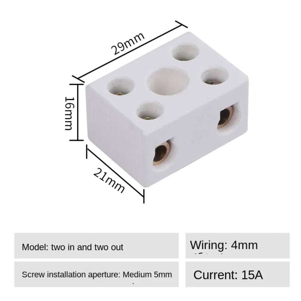 1 In 1 Out Ceramic Wiring Terminal Block 2 In 2 Out High-temperature Resistant Ceramic Terminal Post 250V Copper