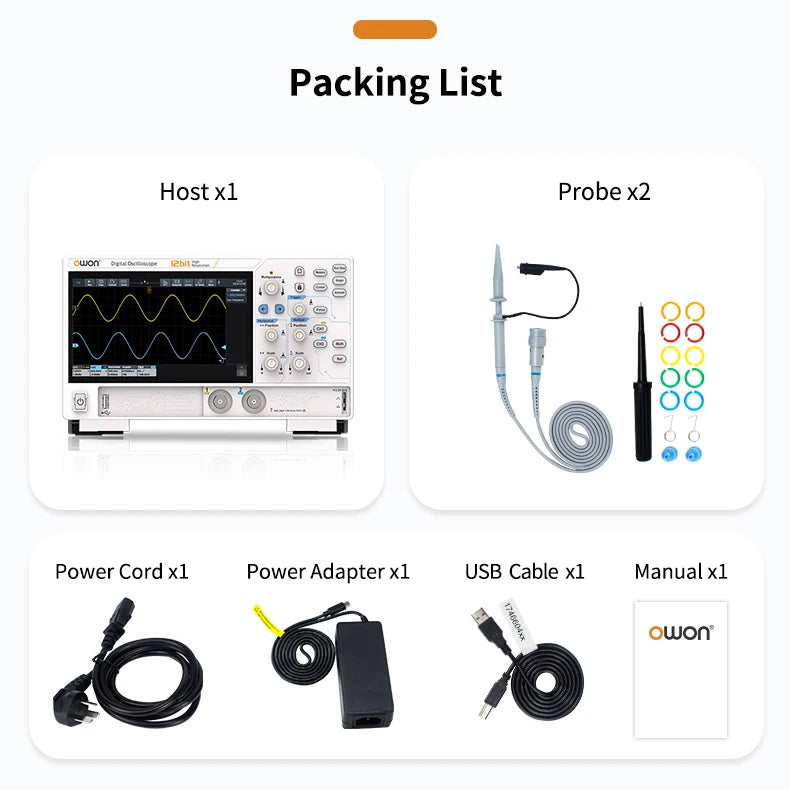 OWON ADS800A Portable Digital Oscilloscope 100MHz Bandwidth 1GSa/s 7" TFT-LCD Storage Multimeter Auto Measure USB/PC Connect
