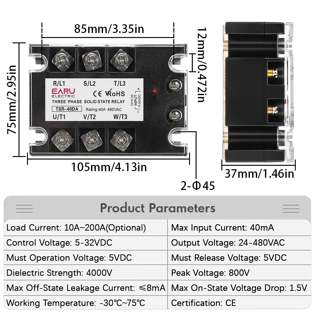 EARU Three Phase DC Control AC Solid State Relay Module SSR 10A 25A 40A 60A 80A 100A 150A 200A 5-32VDC to 24-480VAC Heat Sink