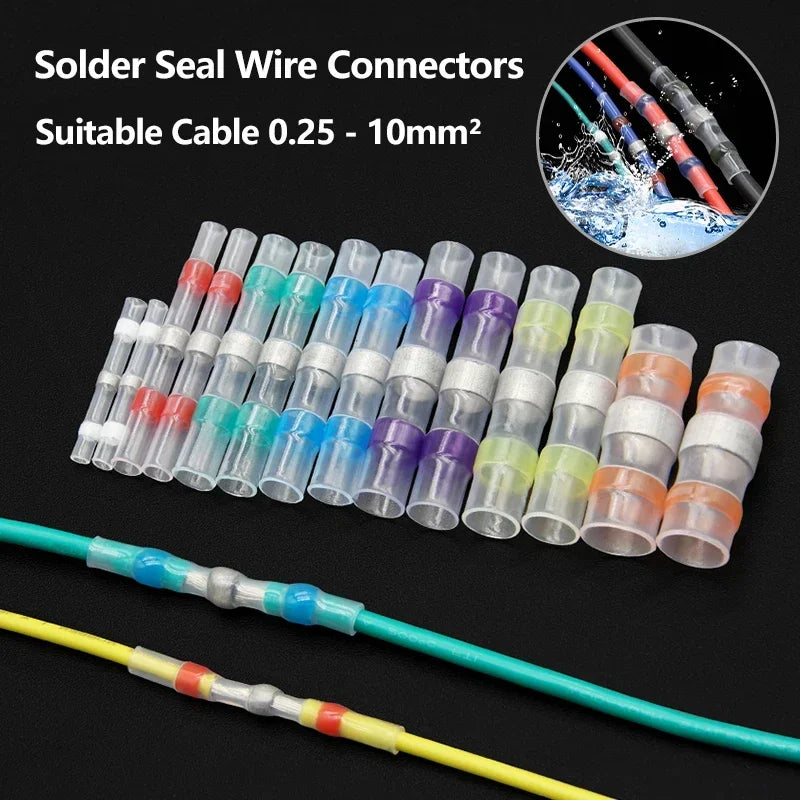 10 ~ 500pcs Solder Seal  Wire Connectors Kit Heat Shrink Butt Crimp Terminals Waterproof Electrical Cable Splice Connector