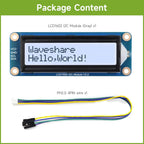 Waveshare LCD1602 I2C LCD Module 16x2 Character 3.3V/5V Backlight Adjustable for Arduino Raspberry Pi  5 Pico ESP32 Jetson Nano