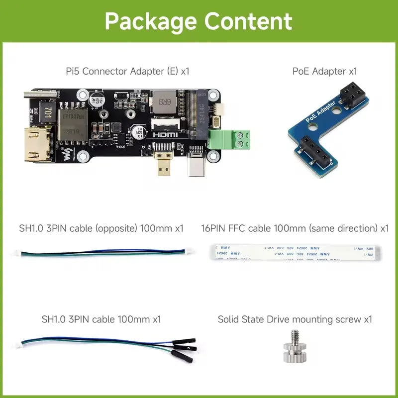 Raspberry Pi 5 Multi Functional ETH POE Power Adapter Board PCIe To.2 NVMe SSD Pi5 Connector Adapter (E)