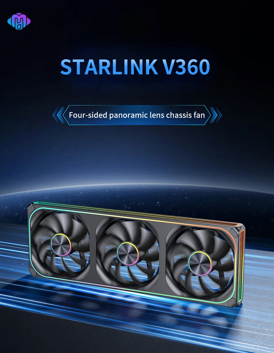 V360/120 ARGB Computer Case Cooling Fan, Infinity Mirror Series/CD pattern/Hydraulic bearings Integrated cooling fan